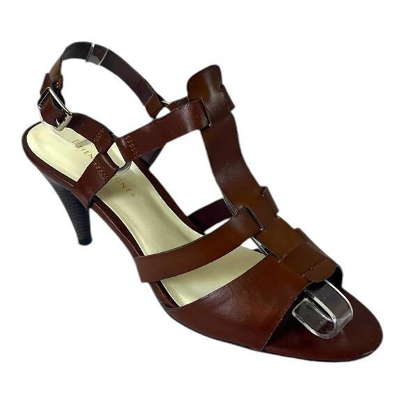 Etienne Aigner 3” Heel Strappy Open Toe Sling Back Dressy Sandal Brown Size 7M - Picture 1 of 10